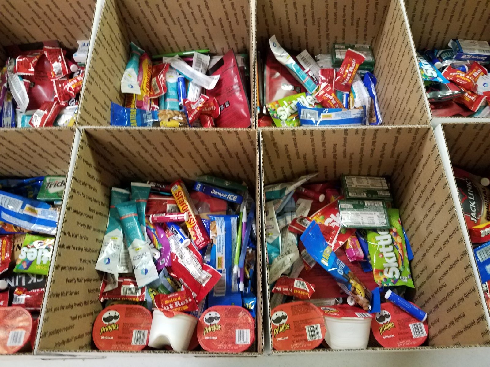 Care packages of snacks and candy